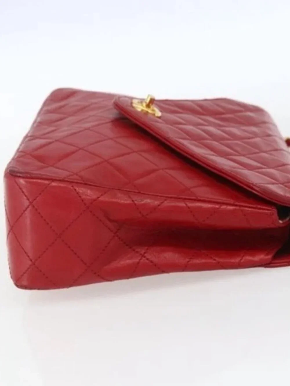 CHANEL Matelasse Chain Shoulder Bag Lamb Skin Gold Red CC Auth 162544